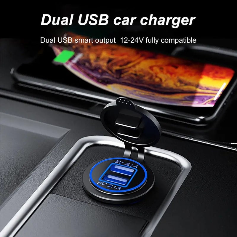 Bluejw 12V/24V Car Cigarette Lighter Socket with Dual 2.1A USB Charger, LED Power Outlet Adapter for Automobile, Boat, Marine, RV, Bus - Image 5